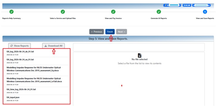 Viewing and Downloading Reports – Generated file list